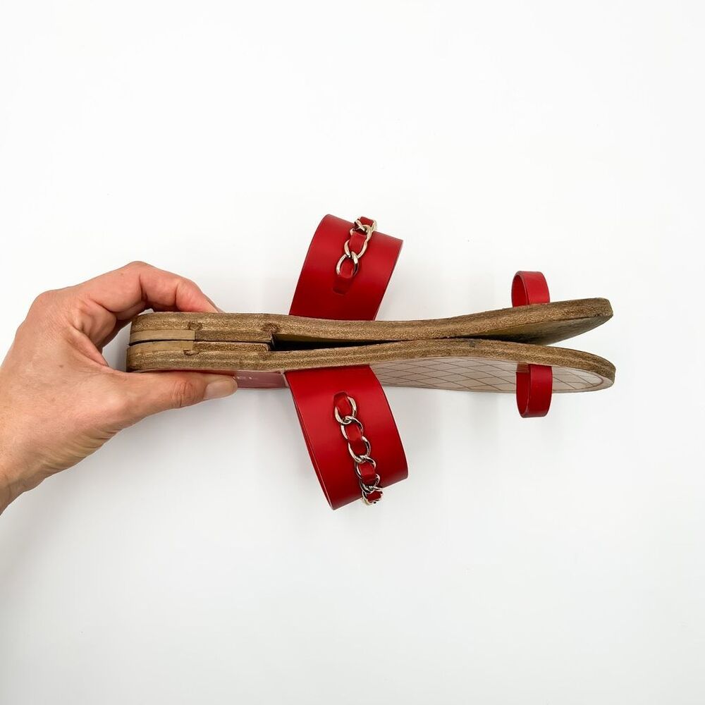 Chanel CC Logo Sandals Chain Leather Flats Size Eu 38.5, US 7.5-8 - Picture 7 of 14